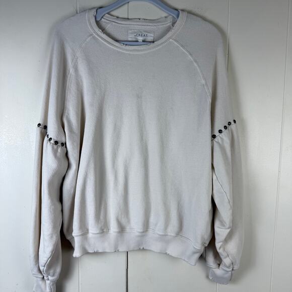 THE GREAT Pullover Crew Neck Sweatshirt Bishop Sleeve Stud Trim Size 2 - Picture 1 of 7